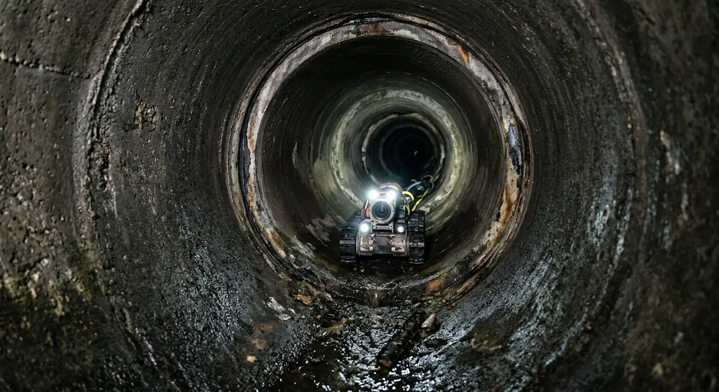 Robotic sewer camera inspecting pipe interior for Sewer Line Repair in Pequannock